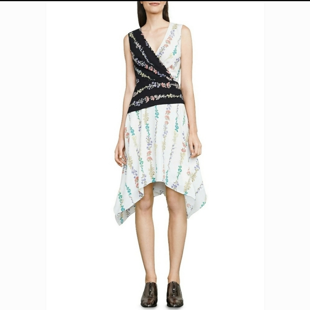 BCBGMAXAZRIA Women's Floral Print Handkerchief Hem Dress Size 6 Hadley